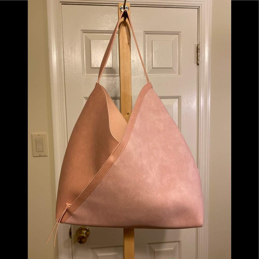 Lovely blush color faux leather tote bag, Size: 18”W x 5.5”D x 15”H & 12” handle